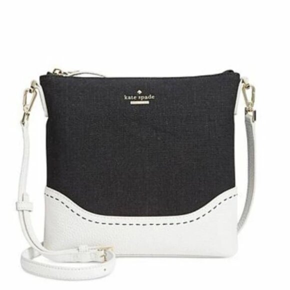Kate Spade Jemma Flight Bag Crossbody Black Leather Canvas Shoulder Bag Slim - Picture 1 of 8